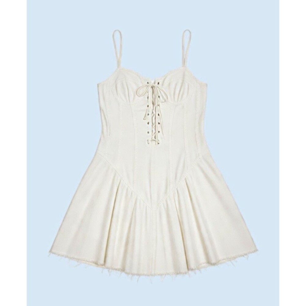 Fashion Nova White Lace-Up Corset Mini Dress Spaghetti Strap Sweetheart Neck